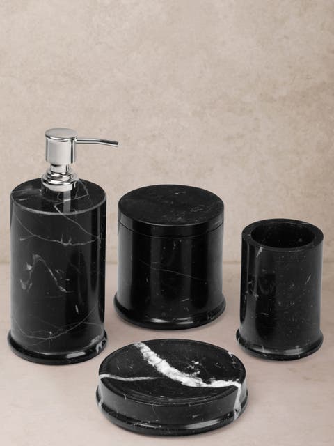 Marquina Marble Bath Accessories, Set of 4