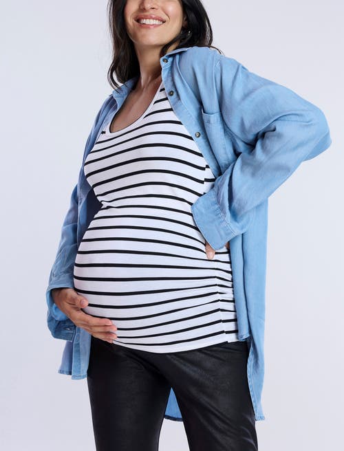 Motherhood Maternity Long Sleeve Button-up Poplin Shirt In Medium Chambray