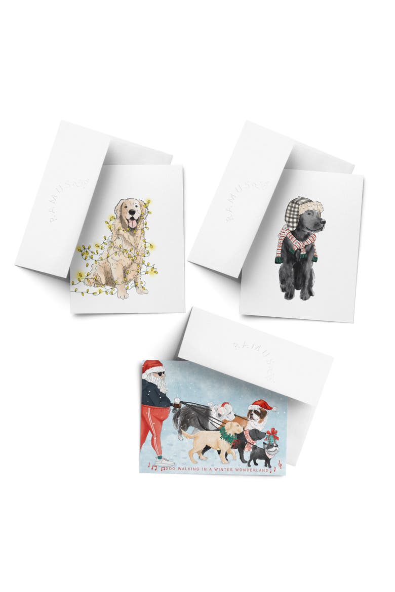 Holiday Winter Card Pack (3ct, Assorted) Lit Retriever, Santa Dog Walking, Candy Cane Lab, Main, color, Multi-Pack
