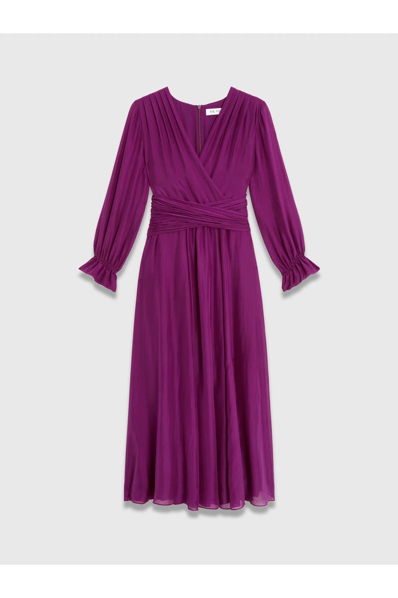 Sculpted Silk Wrap Midi Dress, Alternate, color, Purple