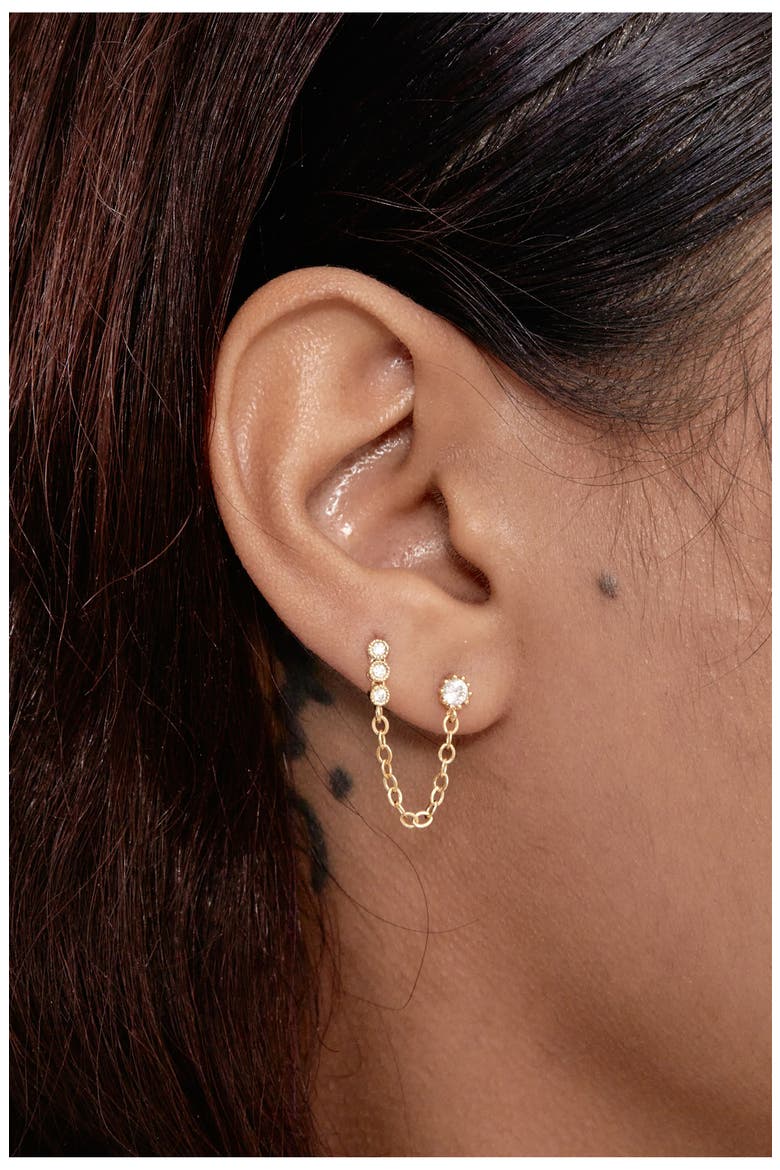 Maven Double Stud Chain Earrings, Alternate, color, GOLD