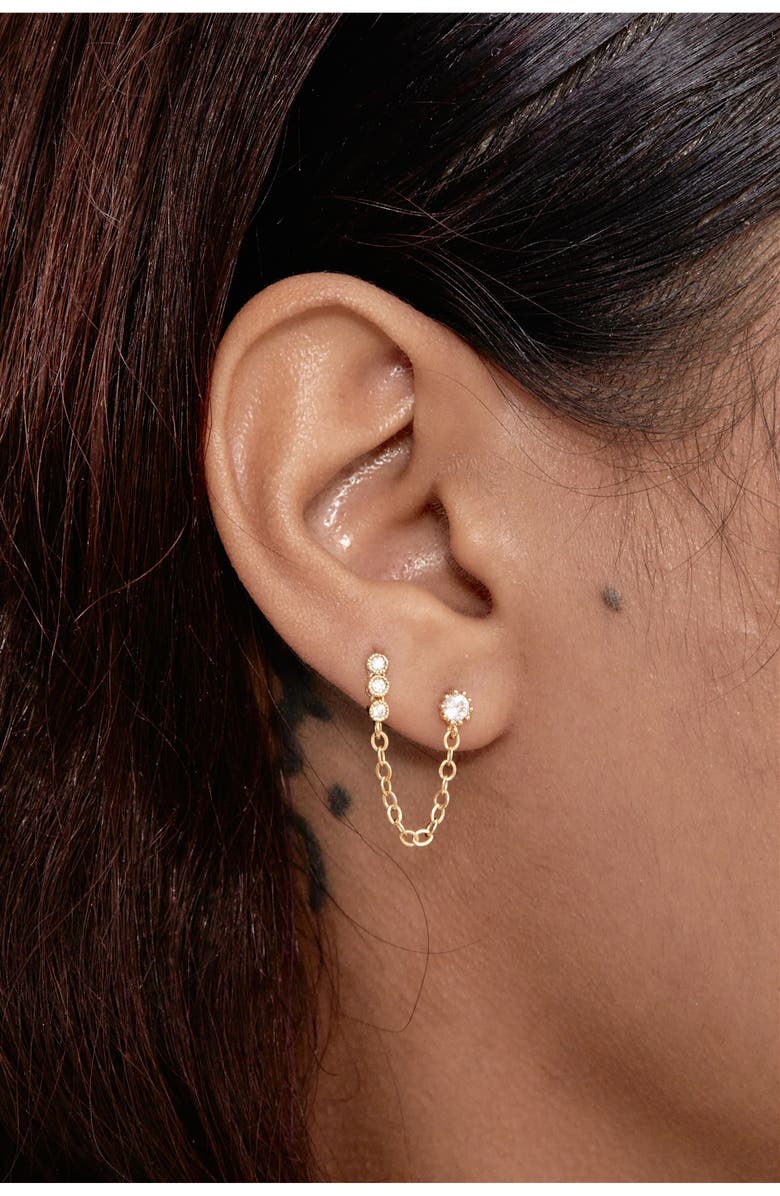 Set 
Stones Maven Double Stud Chain Earrings, Alternate, color, Gold