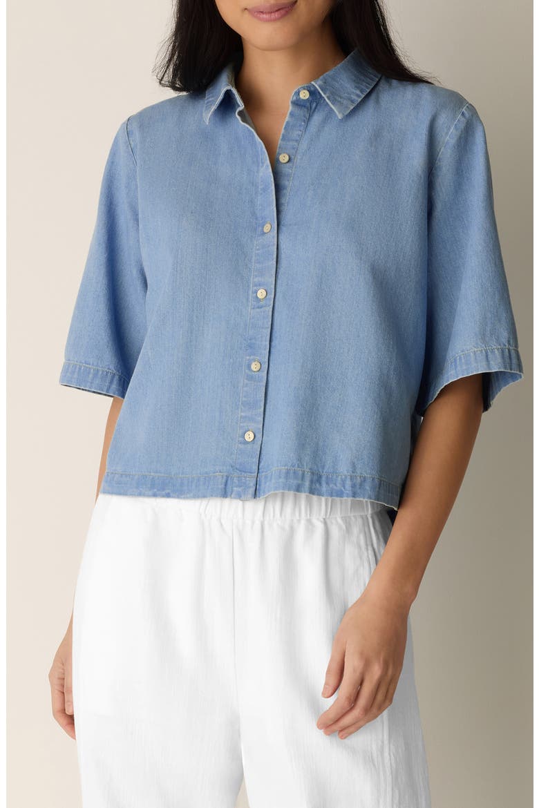 Classic Collar Short Sleeve Button-Up Shirt, Main, color, LIGHT WASH