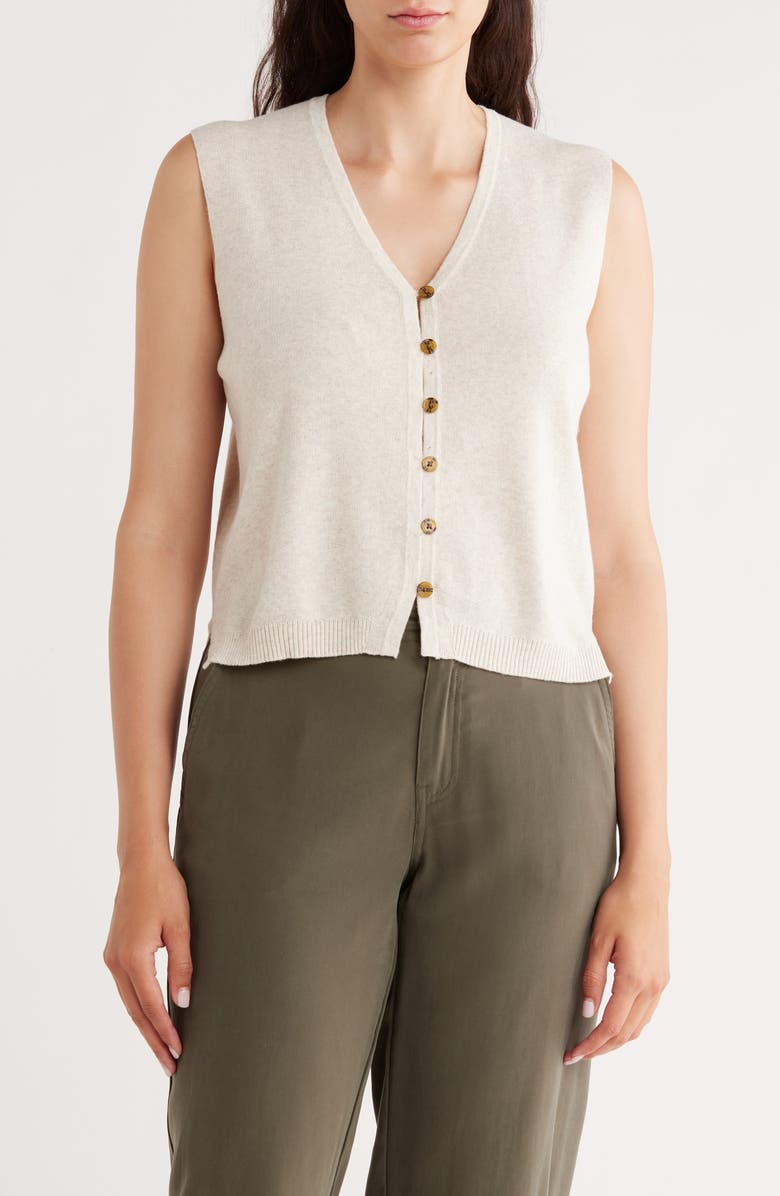 INDUSTRY REPUBLIC CLOTHING Button Front Cotton Blend Sweater Vest, Main, color, Oat Heather