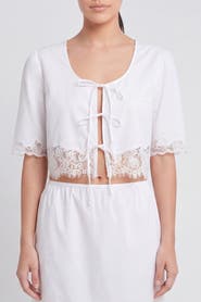 nuaje nuaje Soleil Lace Trim Tie Front Cotton Top