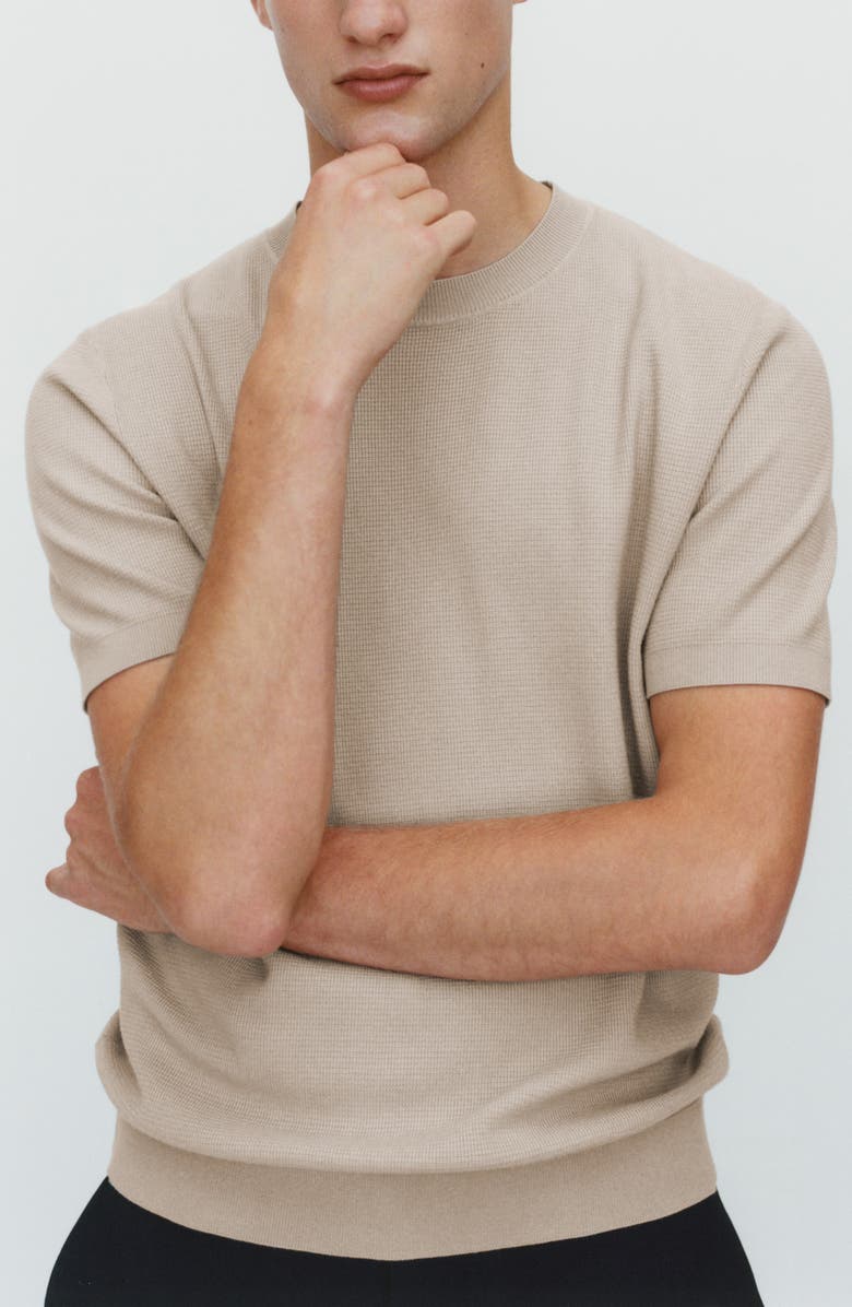 MANGO Waffle Knit Short Sleeve Sweater, Main, color,