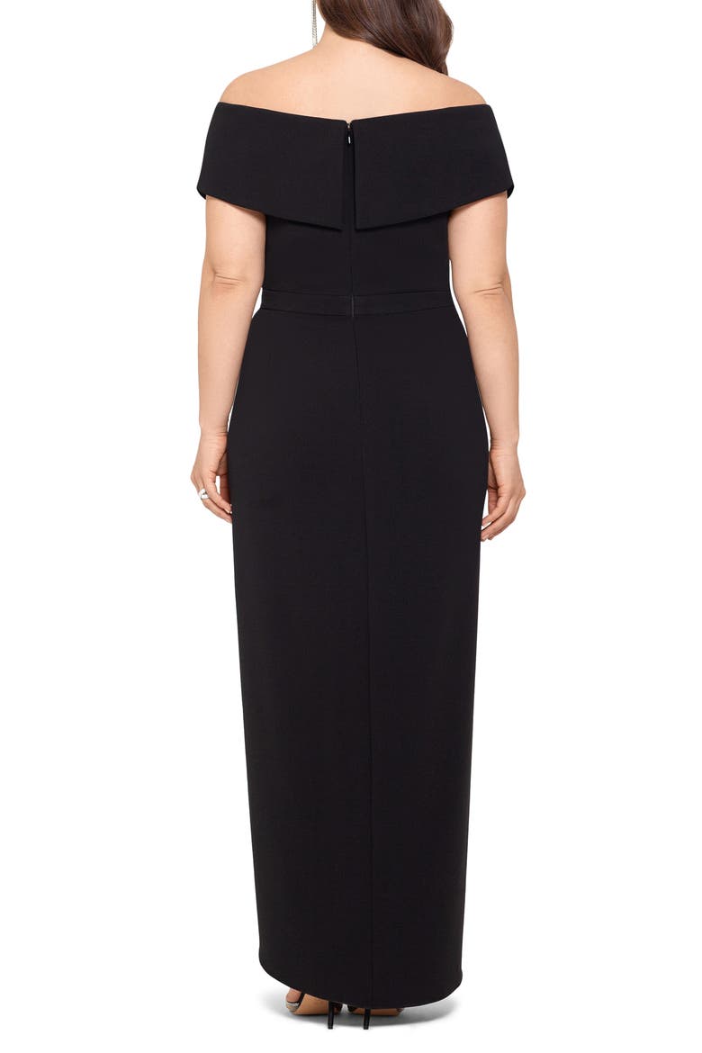 Xscape Off the Shoulder Surplice Gown, Alternate, color, BLACK