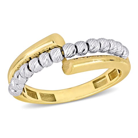 White Beaded Fusion Crossover Ring 14k