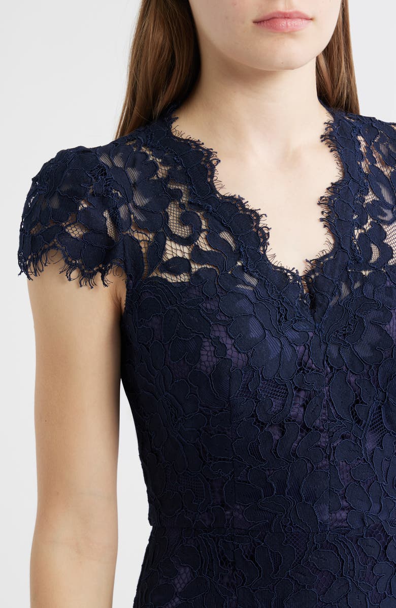 Eliza J Lace Sheath Dress, Alternate, color, Navy