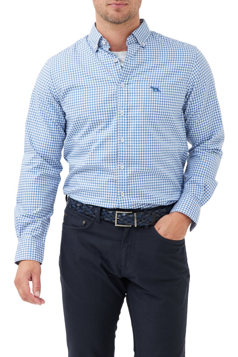 Sports Fit Gingham Button-Down Oxford Shirt, Main, color, SEA BLUE