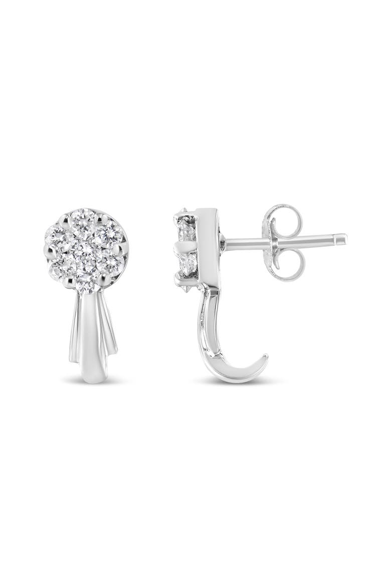 14K Gold 3/4 Cttw Diamond Floral Cluster Drop and Dangle Stud Earrings, Alternate, color, White