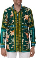 RANEES Extra Trim Fit Print Linen & Cotton Button-Up Resort Shirt