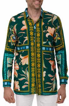 RANEES Extra Trim Fit Print Linen & Cotton Button-Up Resort Shirt