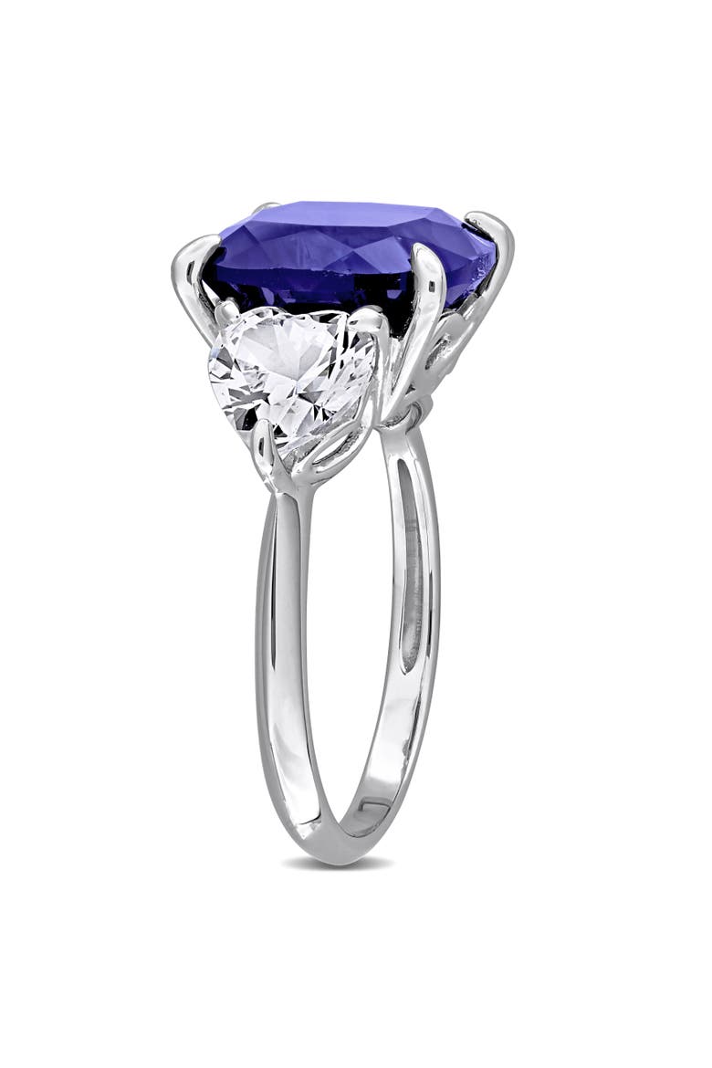 Lab-Created Sapphire 3-Stone Ring Sterling Silver, Alternate, color, Sapphire