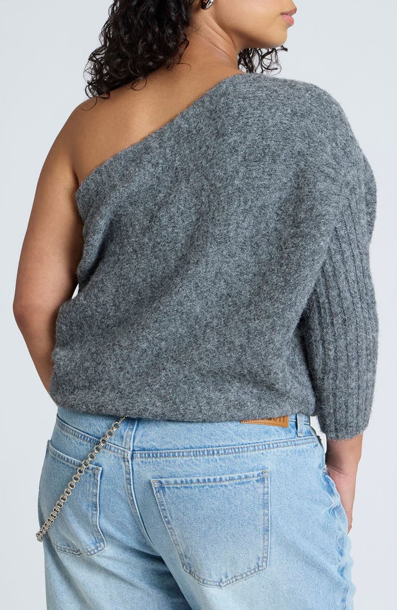 ELOQUII Fuzzy One-Shoulder Sweater, Alternate, color, 