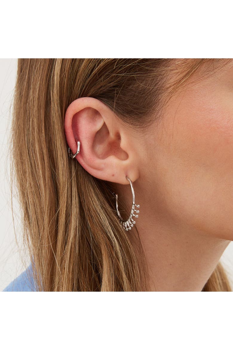 Bone Shape Hexagonal Huggie Hoop Earrings in Sterling Silver, Alternate, color, Silver