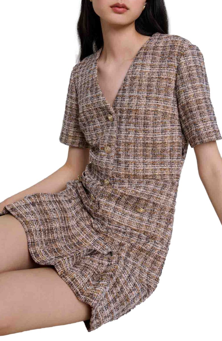 maje Short tweed dress, Alternate, color, 