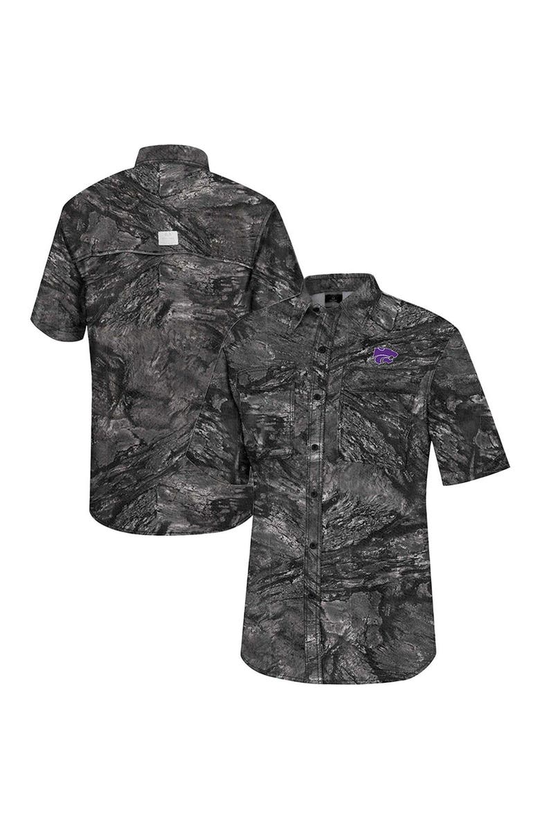 COLOSSEUM Men's Colosseum  Charcoal Kansas State Wildcats Realtree Aspect Charter Full-Button Fishing Shirt, Main, color, Charcoal
