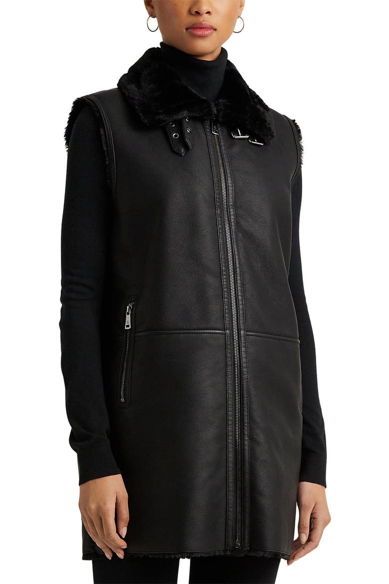 Faux Shearling Vest, Alternate, color, BLACK