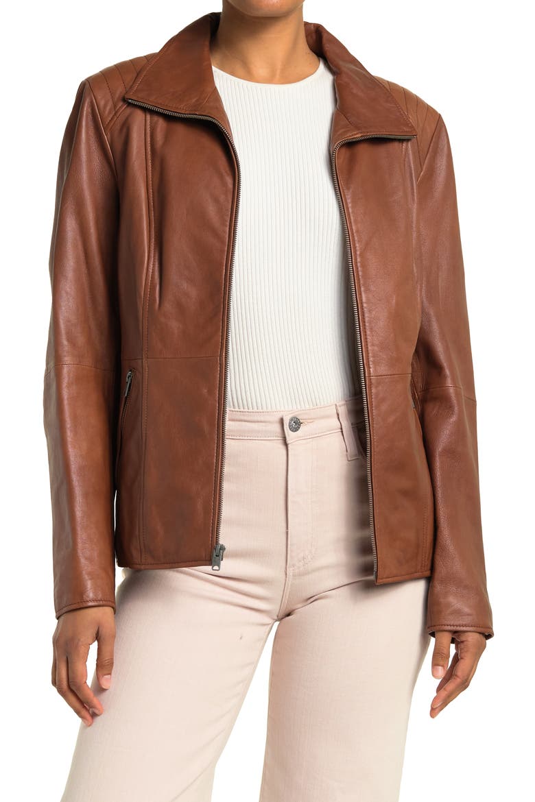 Fabian Leather Jacket, Main, color, COGNAC