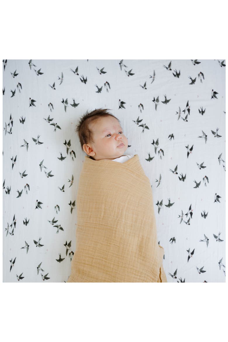 Organic Cotton Muslin Crib Sheet, Alternate, color, SWALLOWS