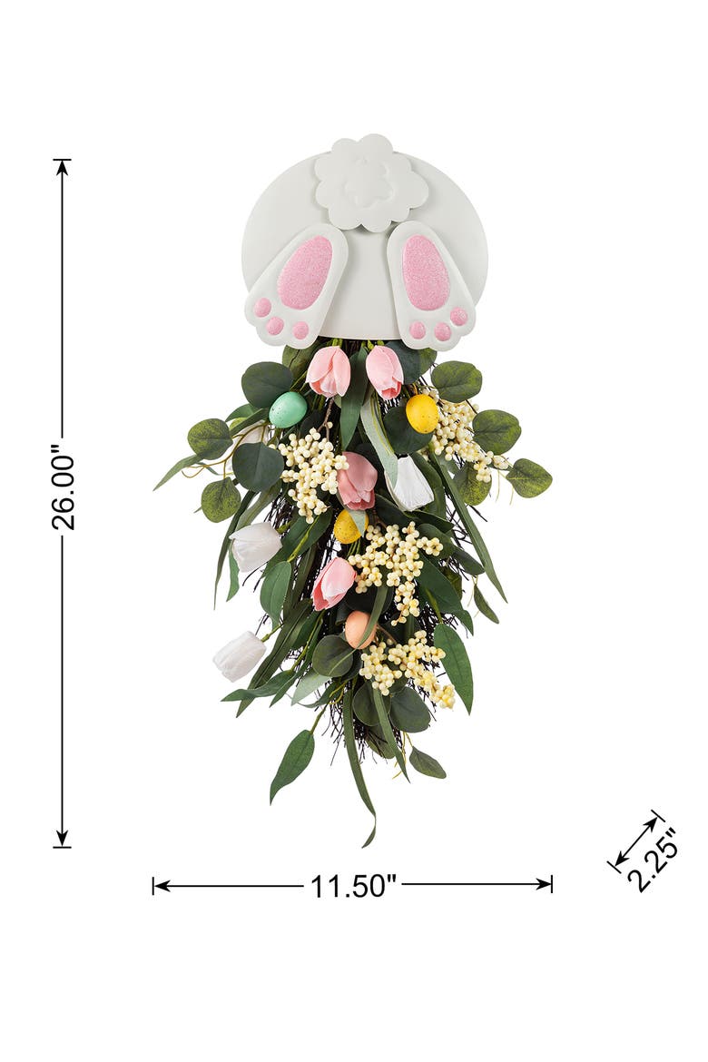 26"H Easter Metal Bunny & Tulip Teardrop Wall Decor, Alternate, color, White