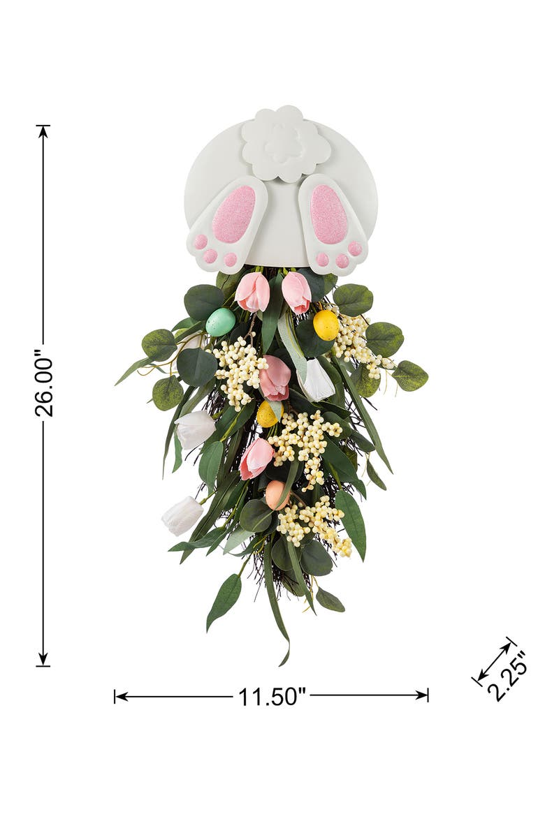 Glitzhome 26"H Easter Metal Bunny & Tulip Teardrop Wall Decor, Alternate, color, White