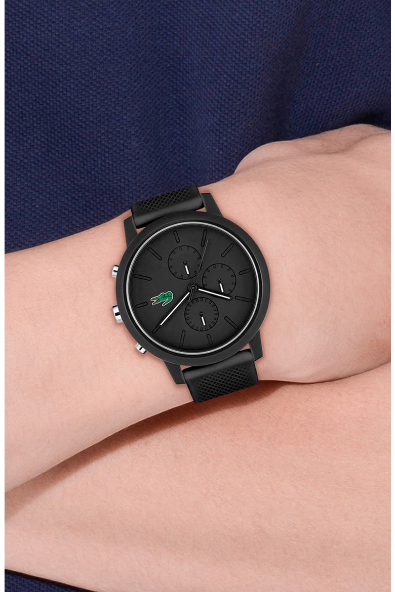 12.12 Chronograph Silicone Strap Watch, 44mm, Alternate, color, BLACK