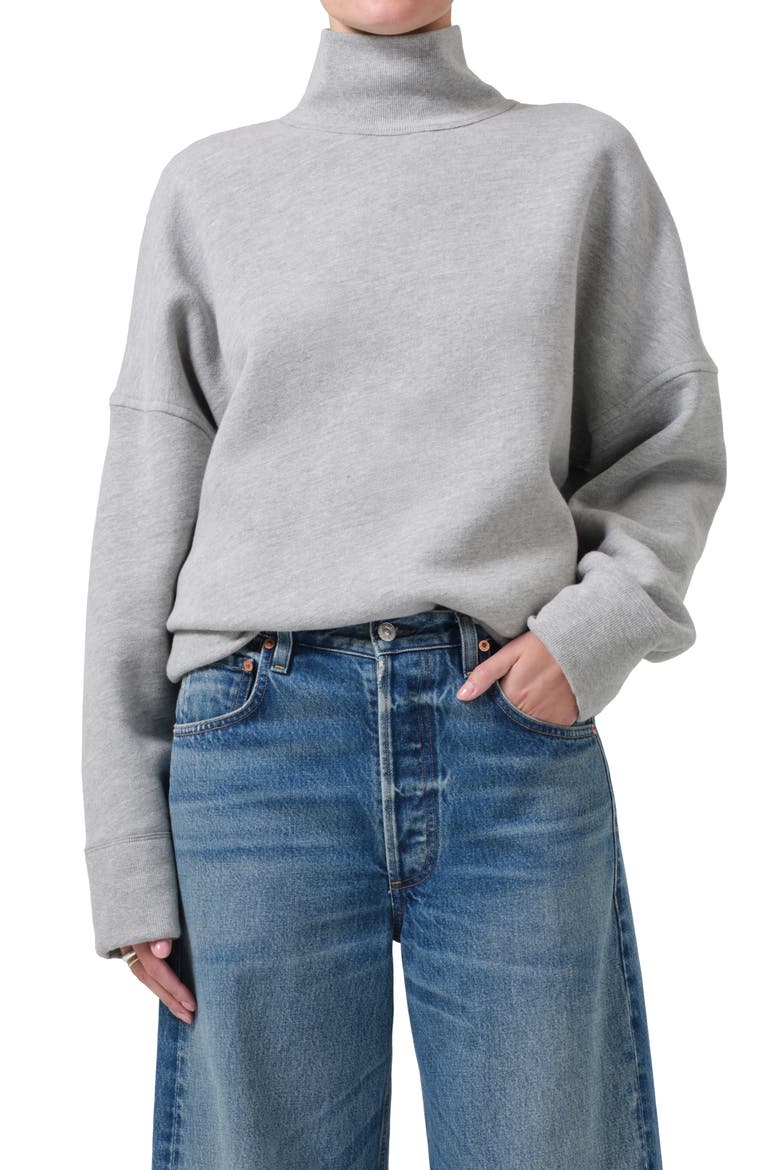 Cara Turtleneck Cotton Blend Sweatshirt, Main, color, HEATHER GREY