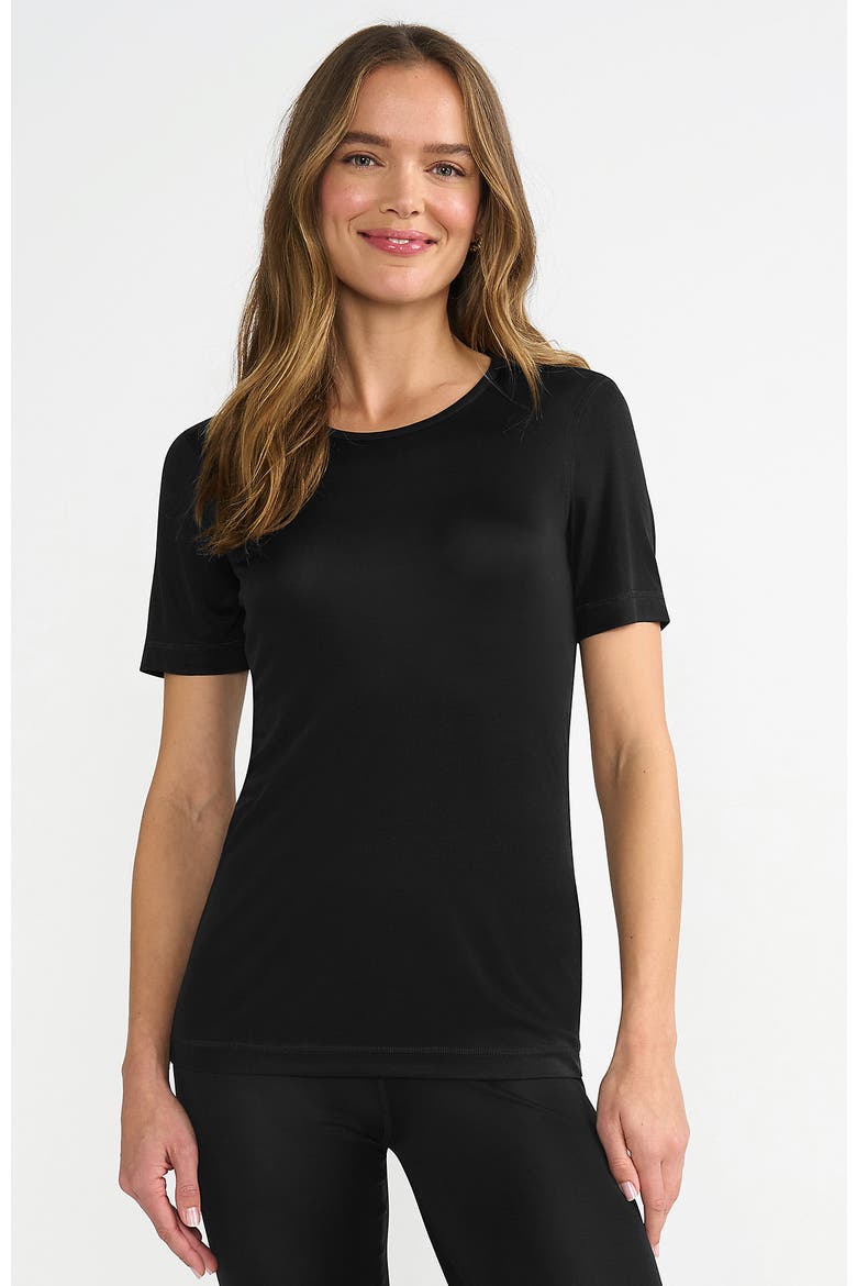 Womens' Silk Interlock Short Sleeve Crewneck Long Underwear Thermal Baselayer Top, Main, color, Black