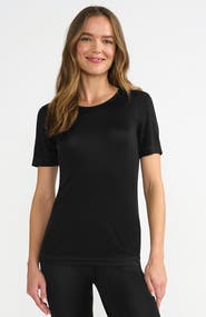 Lands' End Womens' Silk Interlock Short Sleeve Crewneck Long Underwear Thermal Baselayer Top