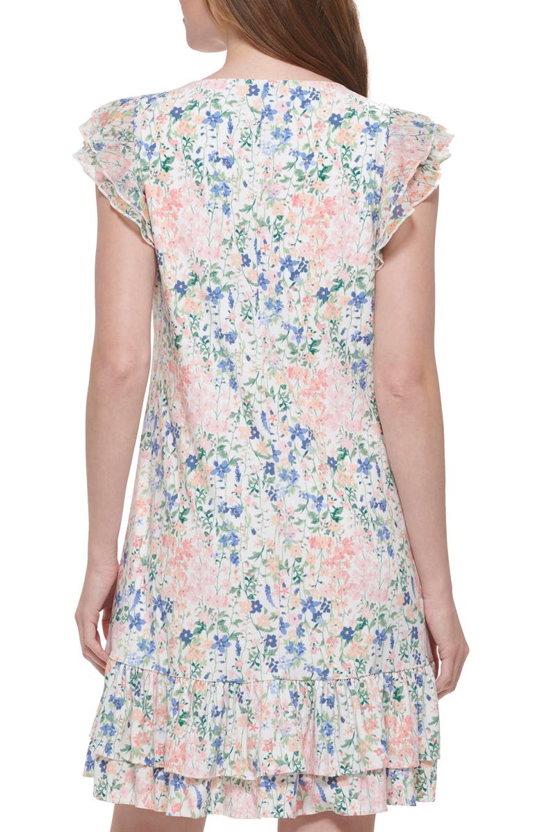 Tommy Hilfiger Floral Flutter Sleeve Ruffle Hem Dress, Alternate, color, 