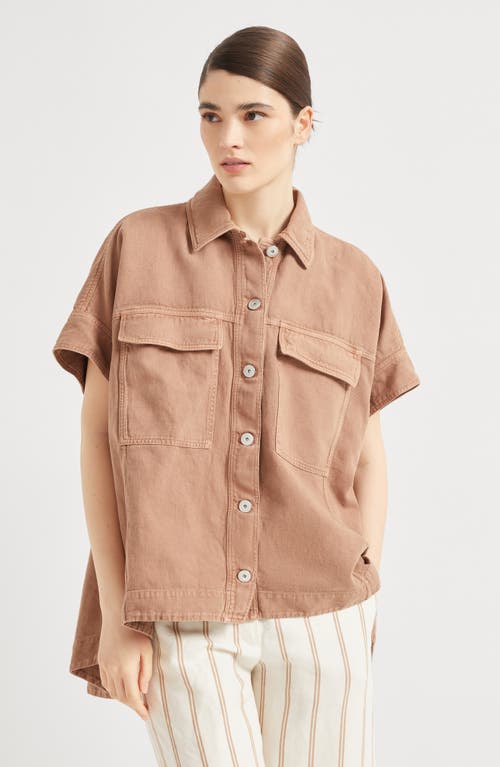 Shop Brunello Cucinelli Overshirt With Monili In Rust Brown