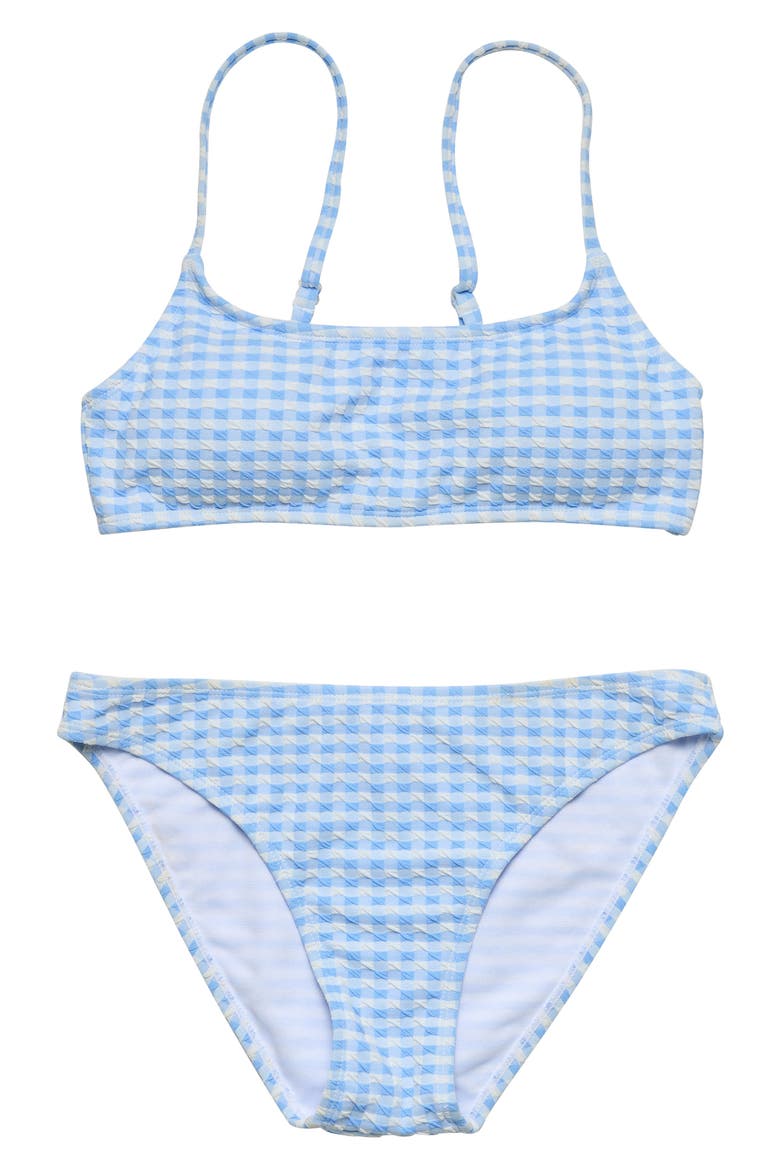 Kids' Seaside Gingham Crop Two-Piece Swimsuit, Main, color, BLUE