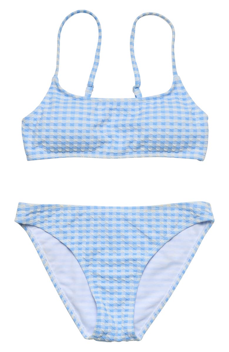 Snapper Rock Kids' Seaside Gingham Crop Two-Piece Swimsuit, Main, color, Blue