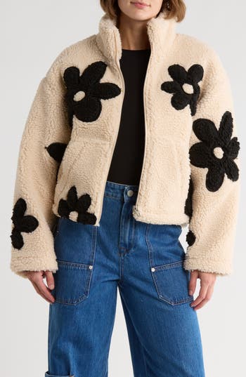Blanknyc Floral Faux Shearling Jacket In Multi