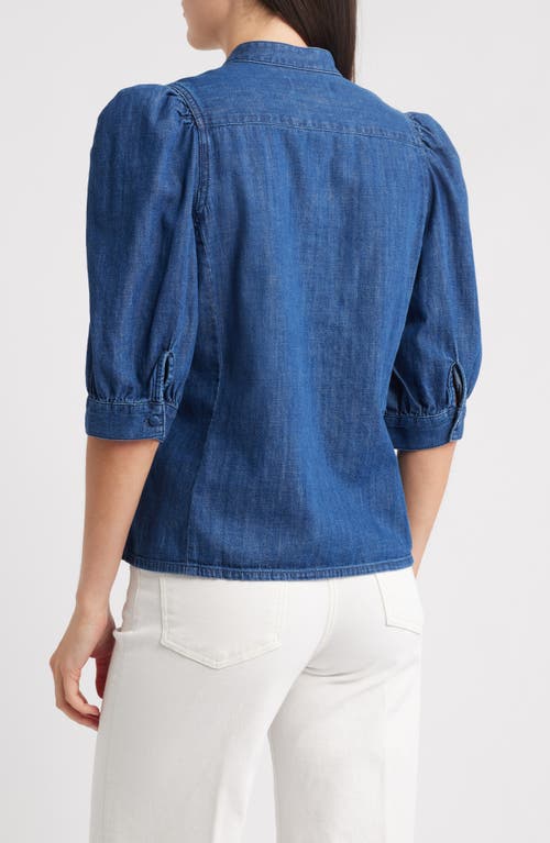 Madewell Denim Puff Sleeve Band Collar Shirt In Blue