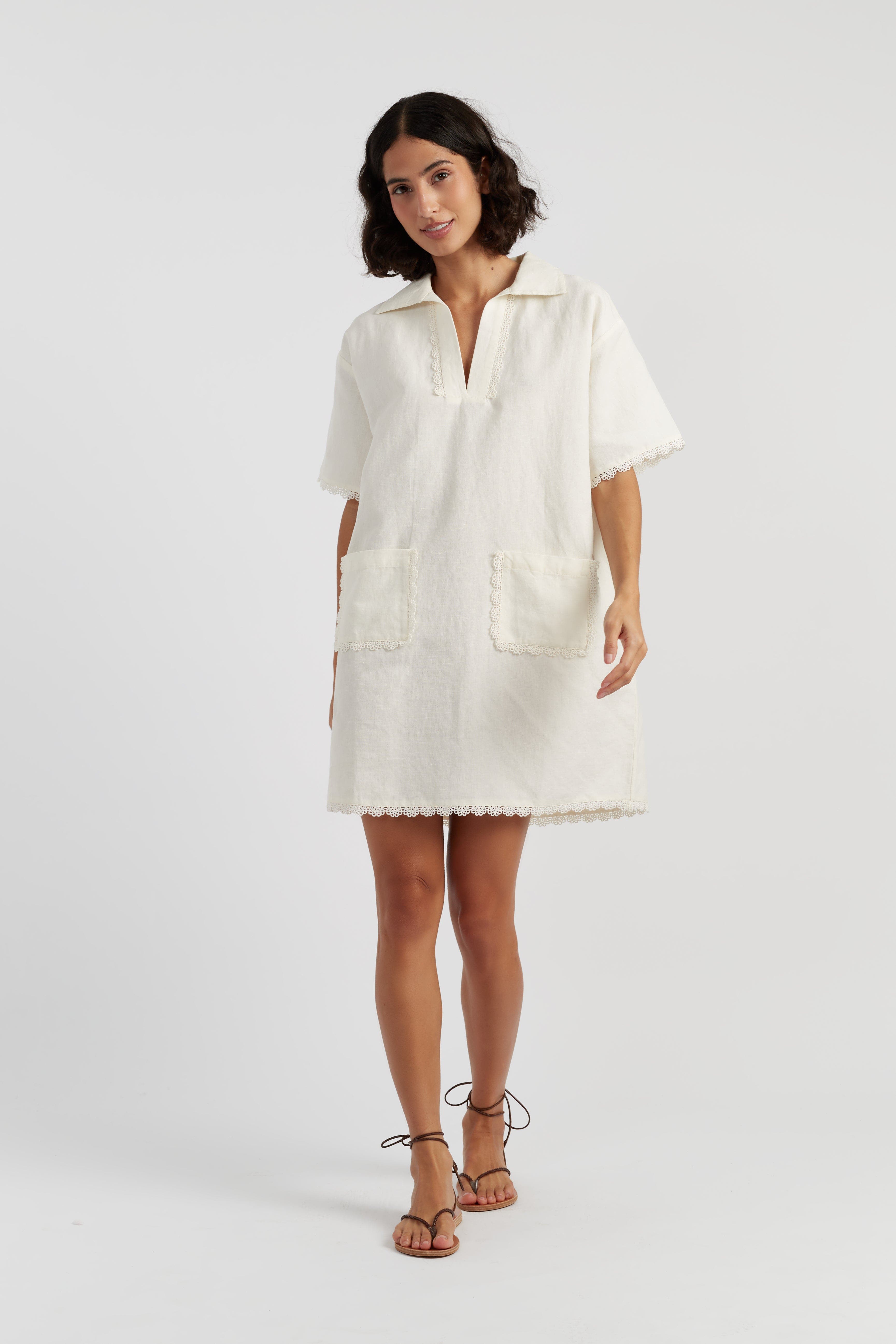 Linen-Blend Scallop Tunic Dress - image 4