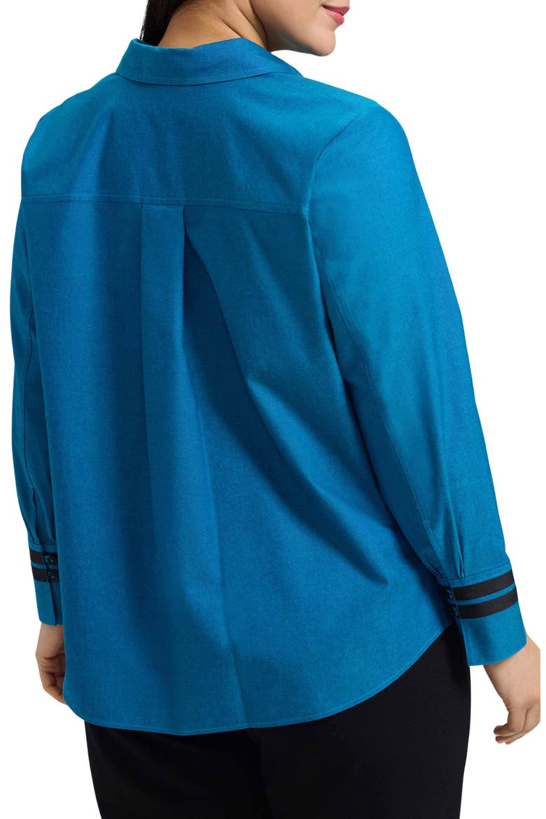 Brooke Non-Iron Grosgrain Trim Cotton Button-Up Shirt, Alternate, color, TEAL BLUE/ GREEN