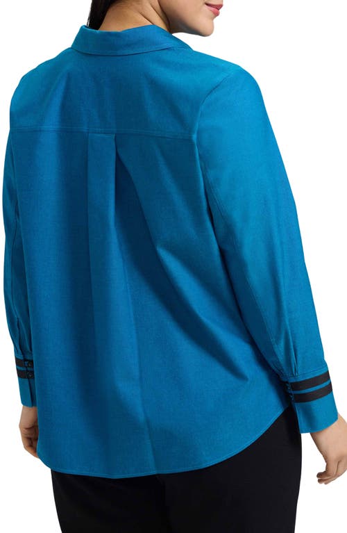 Foxcroft Brooke Grosgrain Trim Cotton Button-up Shirt In Blue