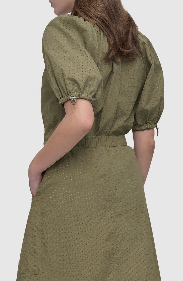 DKNY Perforated Drawcord Puff Sleeve Top, Alternate, color, Utility Green