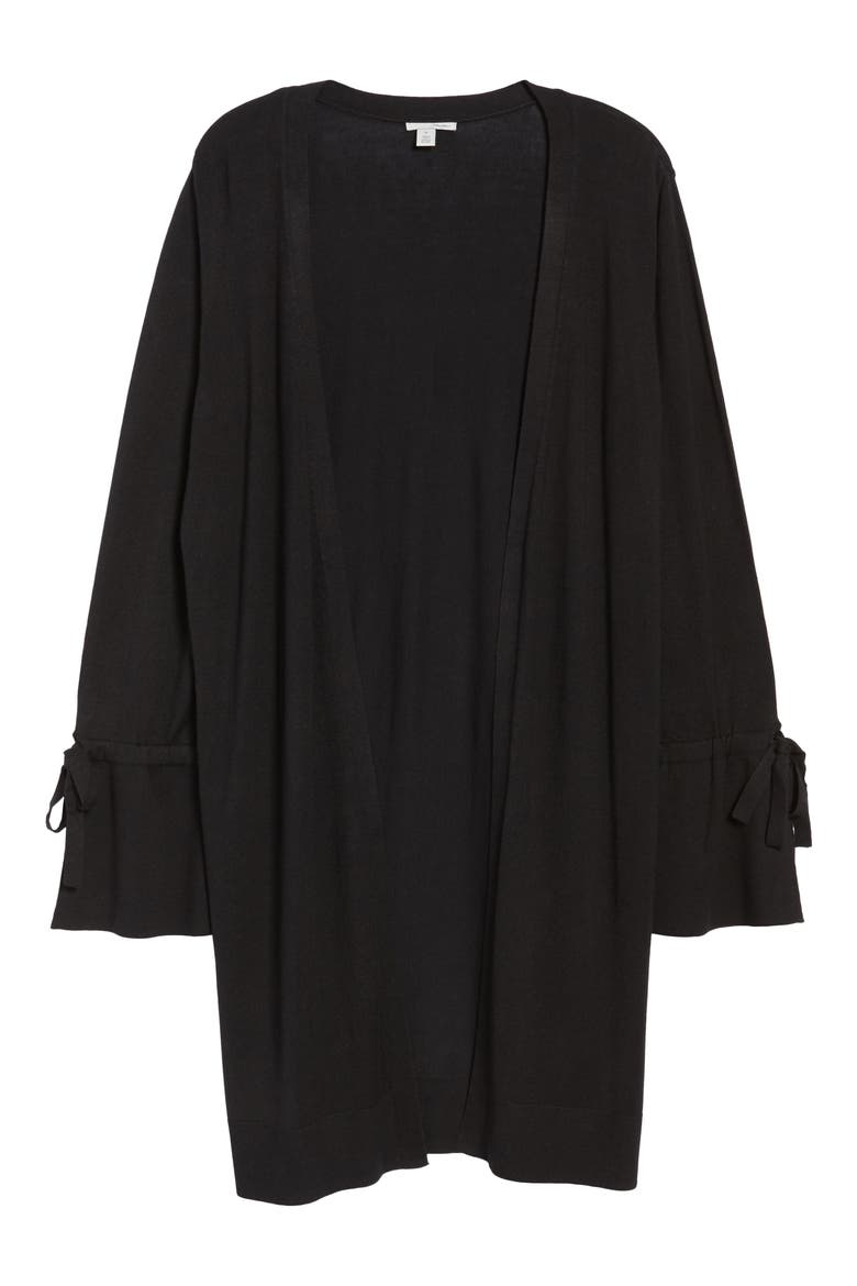 Lightweight Tie Sleeve Cardigan, Alternate, color, BLACK