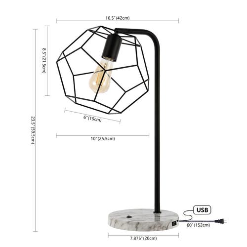 Jonathan Y Penta 23.5" Industrial Farmhouse Head-adjustable Iron Led Task Lamp With Usb Charging Por In Black