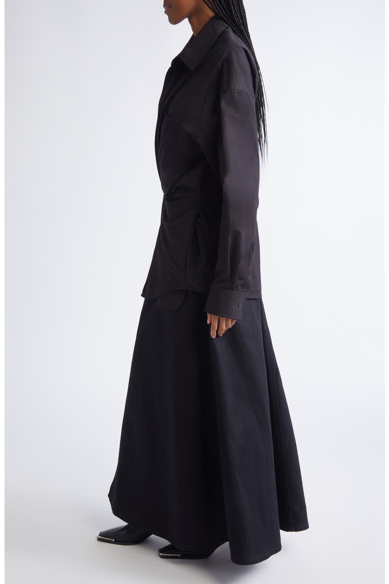 Long Sleeve Poplin & Denim Wrap Dress, Alternate, color, BLACK