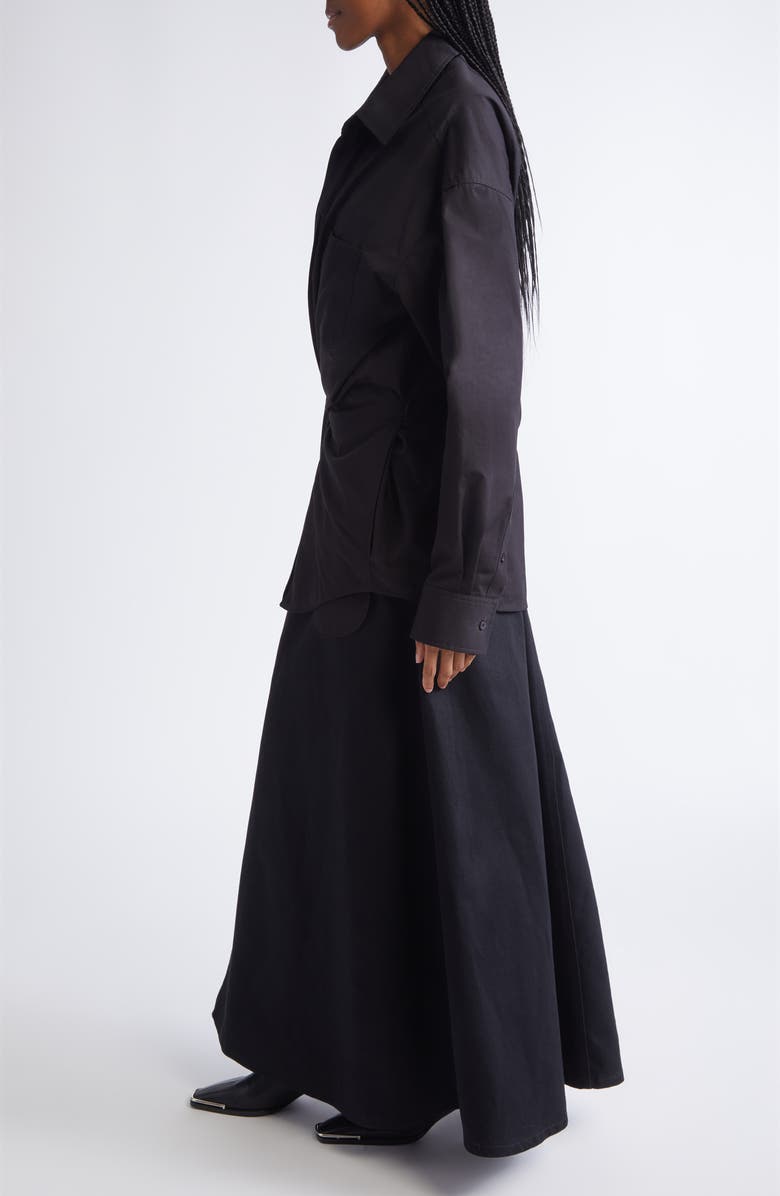 Alexander Wang Long Sleeve Poplin & Denim Wrap Dress, Alternate, color, Black