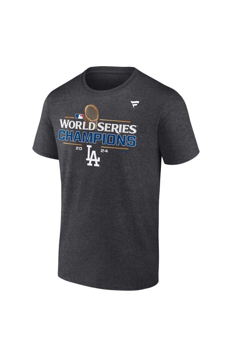 FANATICS Men's Fanatics Heather Charcoal Los Angeles Dodgers 2024 World Series Champions  Extended Sizes Locker Room T-Shirt, Alternate, color, 