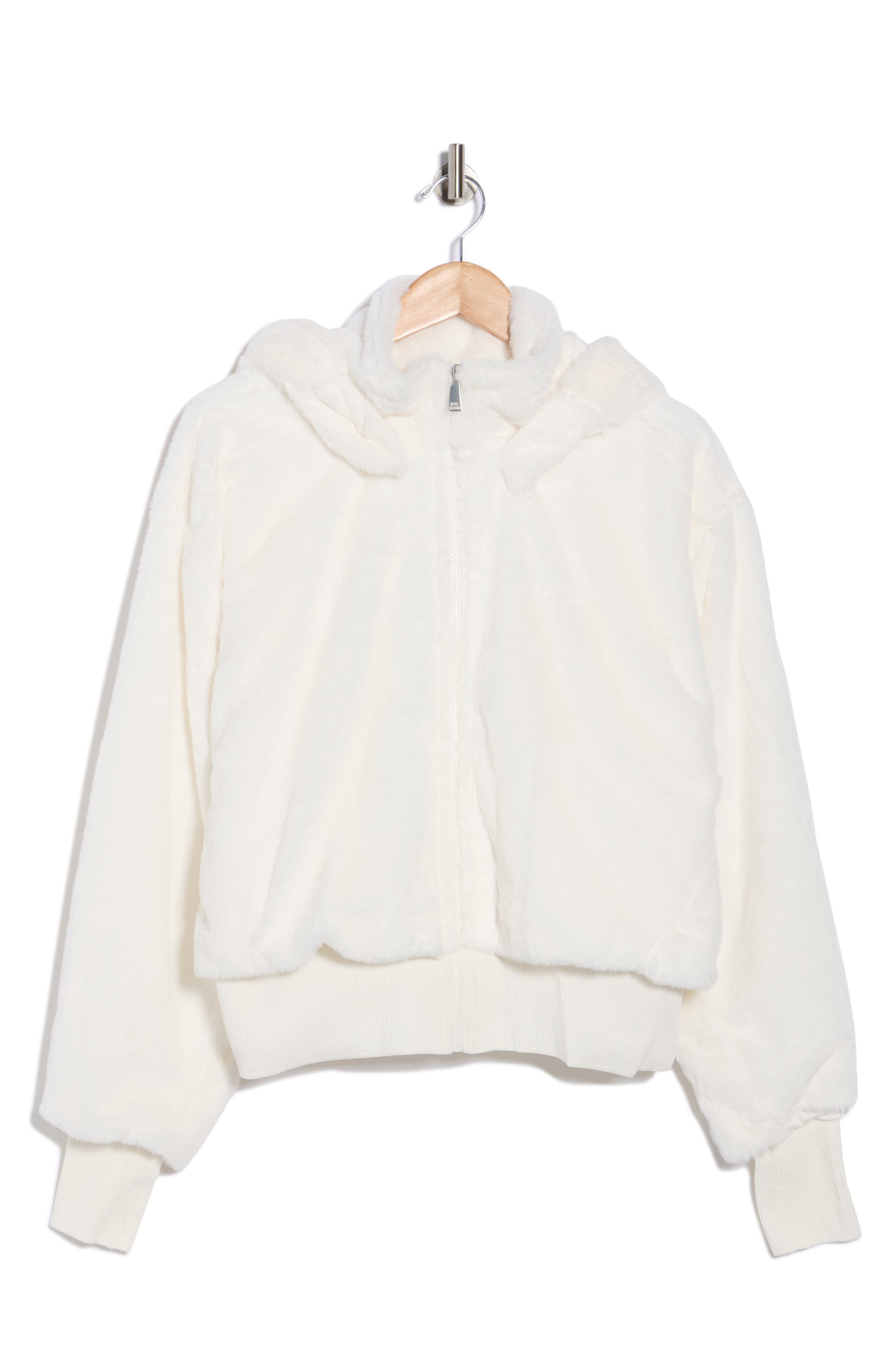 DKNY Faux Fur Zip Jacket with Removable Hood