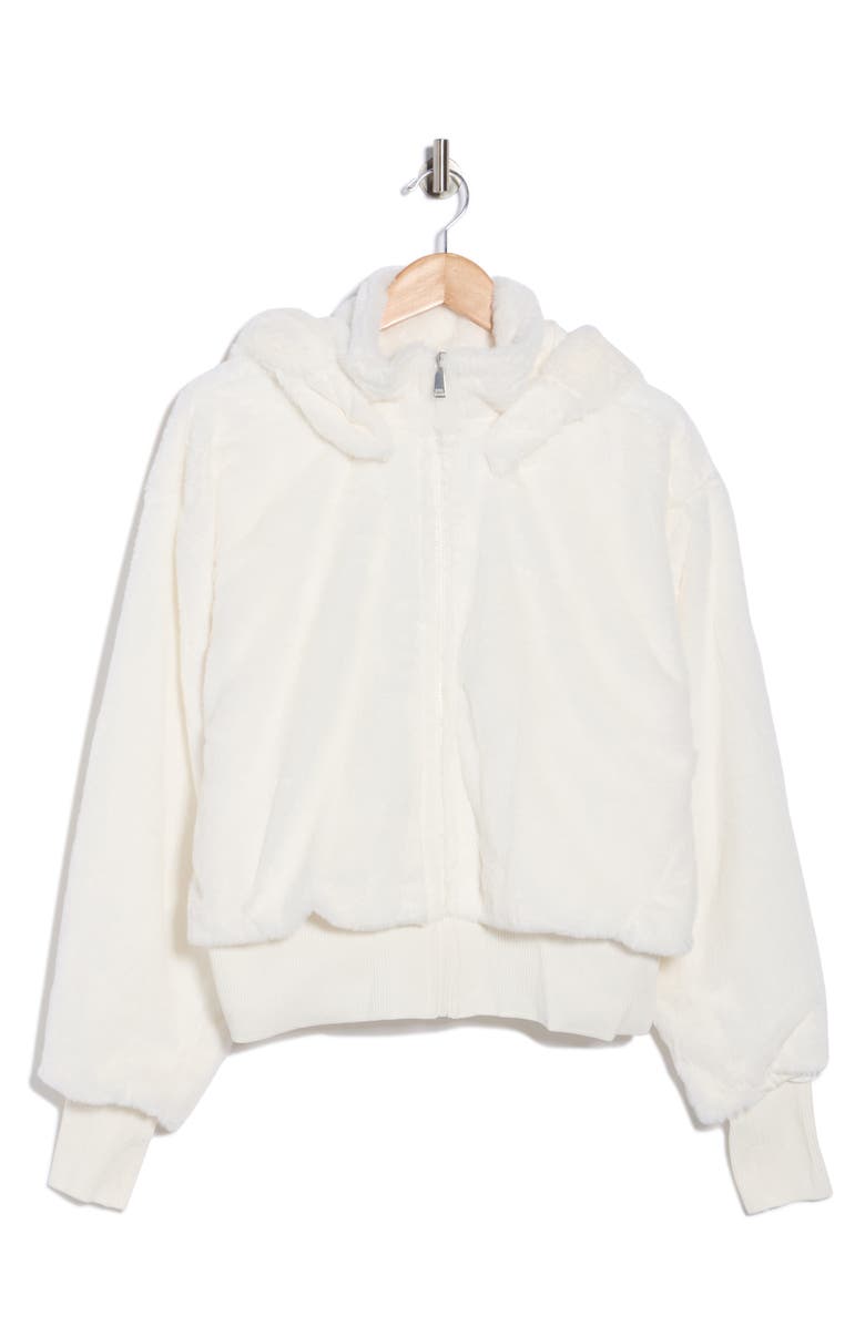 DKNY Faux Fur Zip Jacket with Removable Hood, Alternate, color, Ivory
