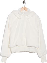 DKNY Faux Fur Zip Jacket with Removable Hood