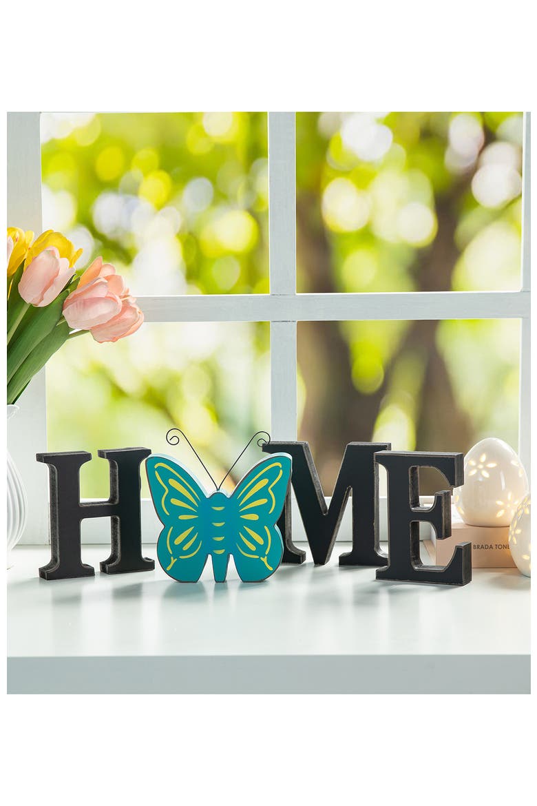 13-Pieces Wooden Interchangeable HOME Tabletop Sign with Seasonal Icons, Alternate, color, Black